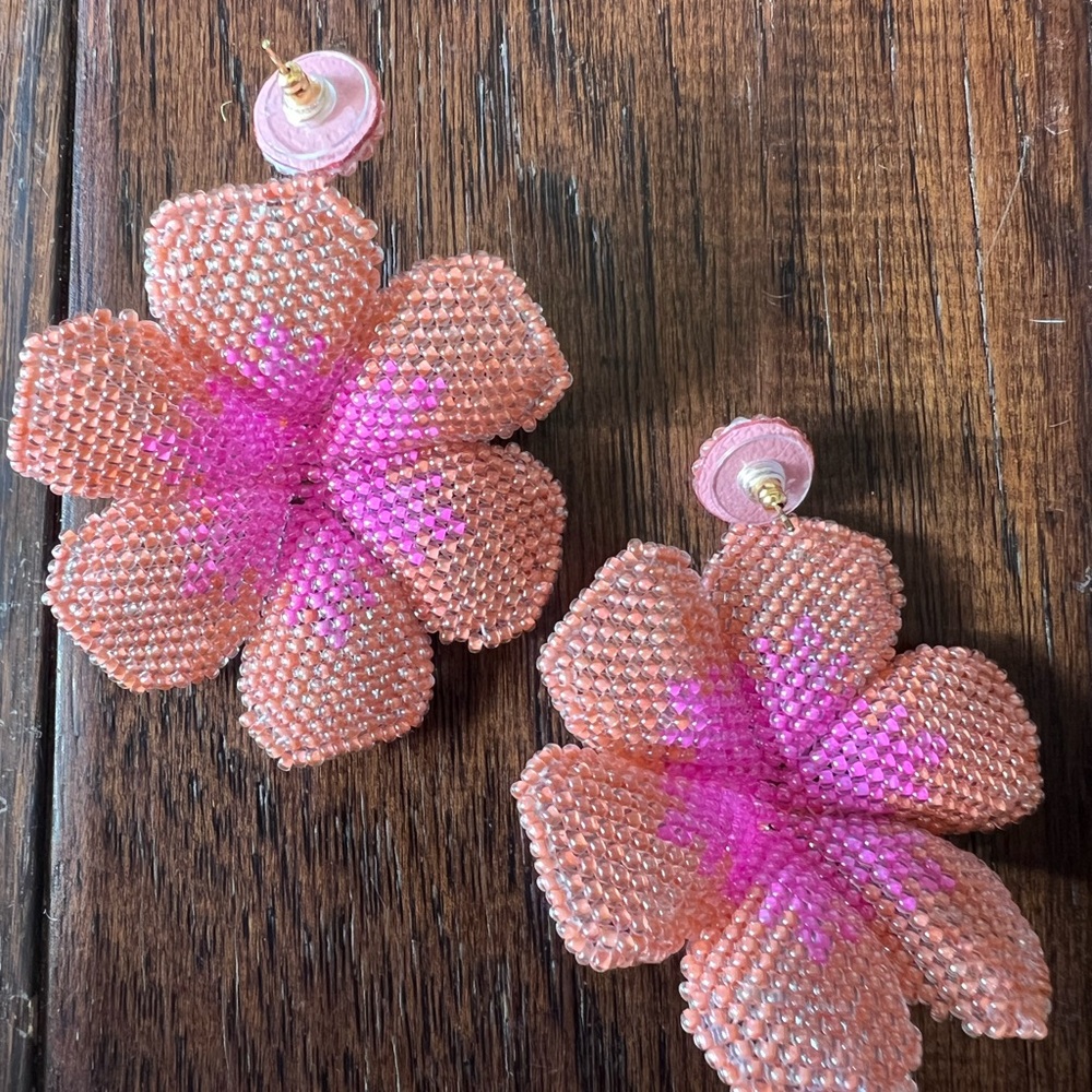 Noonday New Bloom Beaded Floral Earrings in Pink and Orange - Picture 6 of 9